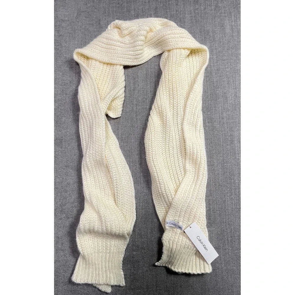 Calvin Klein Scarf Womens Cream Textured Chunky Knit Outdoor Winter Rectangle